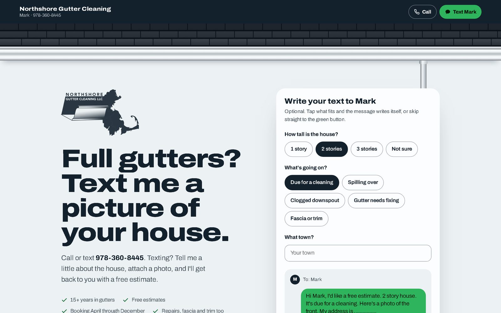 Northshore Gutter Cleaning, the text builder under the gutter